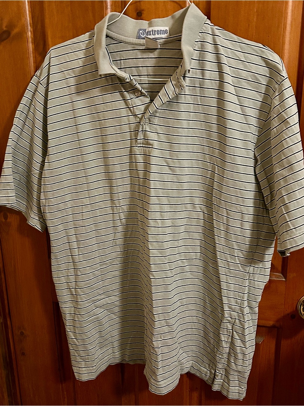 Extreme Men's Large Grey Polo Shirt - Black & White Stripes, Like New